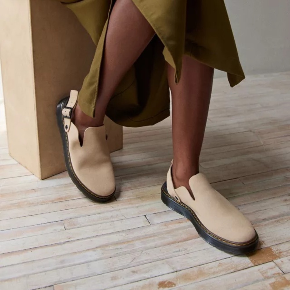 Dr. Martens Cream Carlson Suede Slingback Mules Size 7 View 2